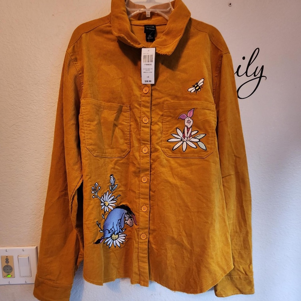 NWT Winnie The Pooh Mustard Colored Corduroy Long Sleeve Button-down